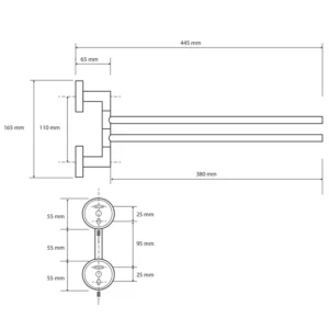 Tehnički crtež BEMETA Neo dupli okretni držač peškira 104204105 dimenzije 5.5 × 16.5 × 44.5 cm