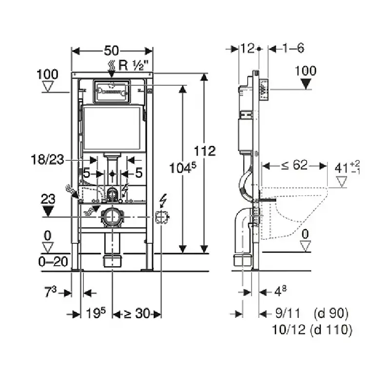 GEBERIT Duofix Basic 458.134.21.3 tehnički crtež