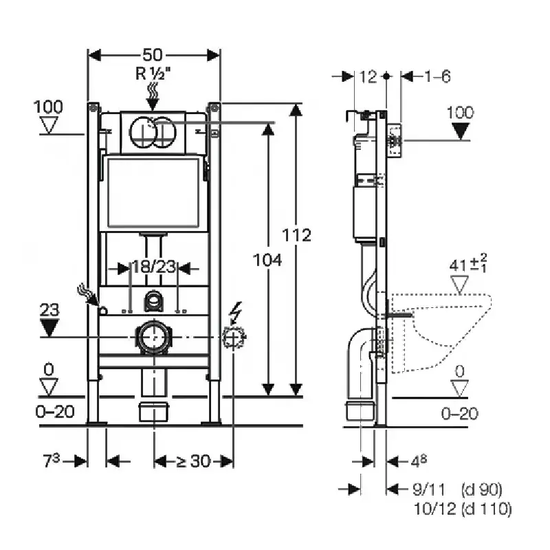 GEBERIT Duofix Basic 111.154.11.1 tehnički prikaz