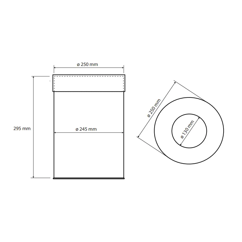 Tehnički crtež BEMETA Hotel kanta za otpatke crna 150115151 dimenzije 25 × 29.5 × 25 cm