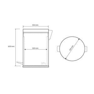 Tehnički crtež BEMETA Hotel kanta za otpatke 40 l 104315102 dimenzije 35 × 65 × 35 cm