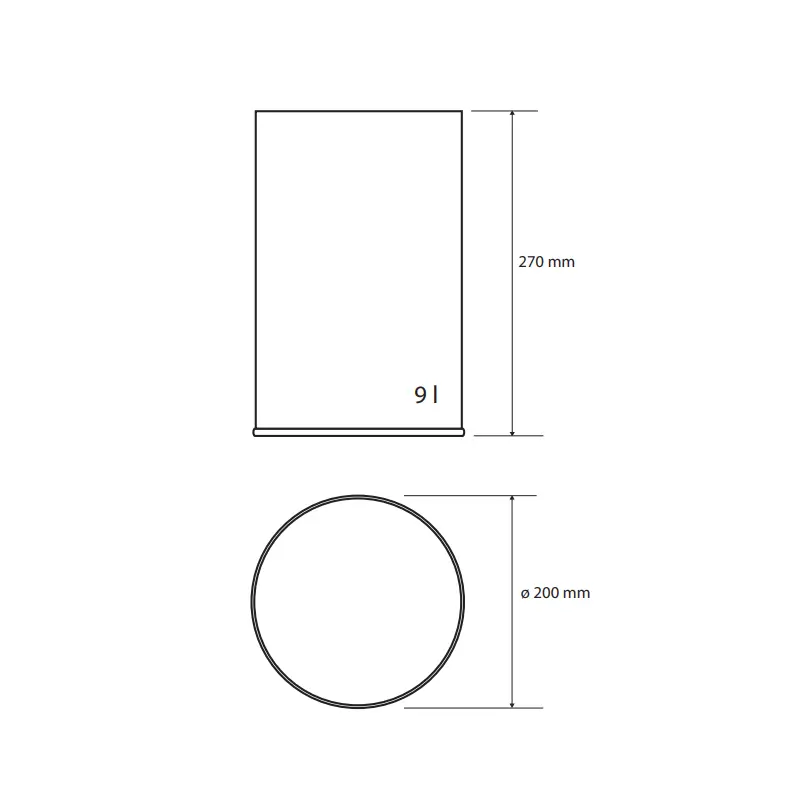 Tehnički crtež BEMETA Hotel kanta za otpatke 9 l 115115031 dimenzije 20 × 27 × 20 cm