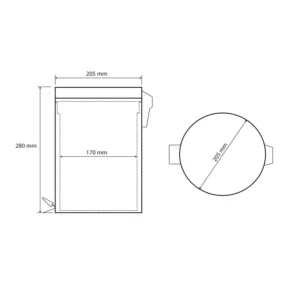 BEMETA White kanta za otpatke 5 l sa pedalom 104315014 tehnički crtež Tehnički crtež BEMETA White kanta za otpatke 5 l sa pedalom 104315014 dimenzije 20.5 × 28 × 20.5 cm