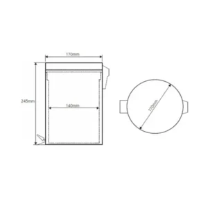 Tehnički crtež BEMETA Hotel kanta za otpatke 3 l mat sa pedalom 104315022A dimenzije 17 × 25.5 × 17 cm