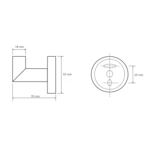 Tehnički crtež BEMETA Omega kukice sa dimenzijama 5,5 × 5,5 × 7 cm Tehnički crtež BEMETA Omega kukice 104206022
