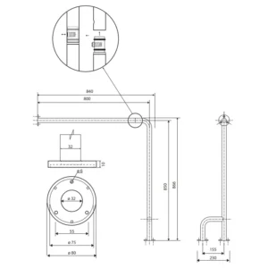 Tehnički crtež BEMETA Help rukohvat pod-zid desni 600 × 600 mm 301122141 dimenzije 23 × 86.6 × 84 cm