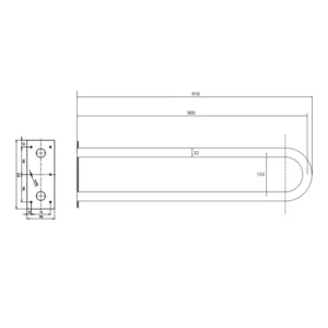 Tehnički crtež BEMETA Help U rukohvat fiksni 900 mm 301102991 dimenzije 10 × 25 × 91.6 cm