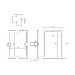 Tehnički crtež BEMETA Help preklopno ogledalo 400 × 600 mm 301401031 dimenzije 40 × 60 × 12 cm