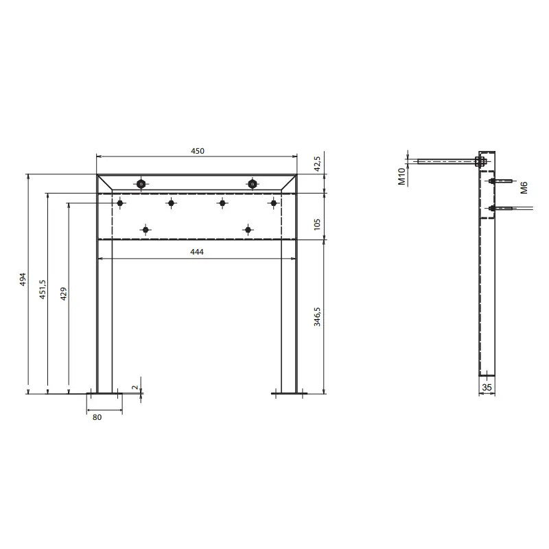 Tehnički crtež BEMETA Help nosač sedišta za tuš 347625051 dimenzije 45 × 49.4 × 3.5 cm