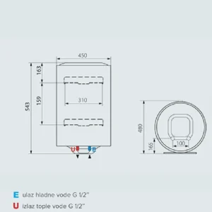 ARISTON PRO1 R bojler 50 l tehnički crtež PRO1-50