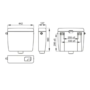 ALCA PLAST UNI A93-3/8" nadzidni ABS vodokotlić zapremine 8 l sa DUAL 6/3 l sistemom ispiranja.
