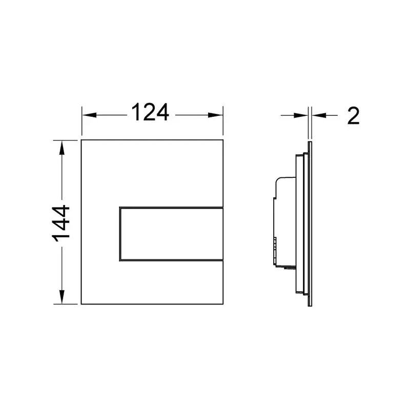 Tehnički crtež TECE Square tipke za pisoar 9242810 dimenzija 12,4x14,4x0,2 cm