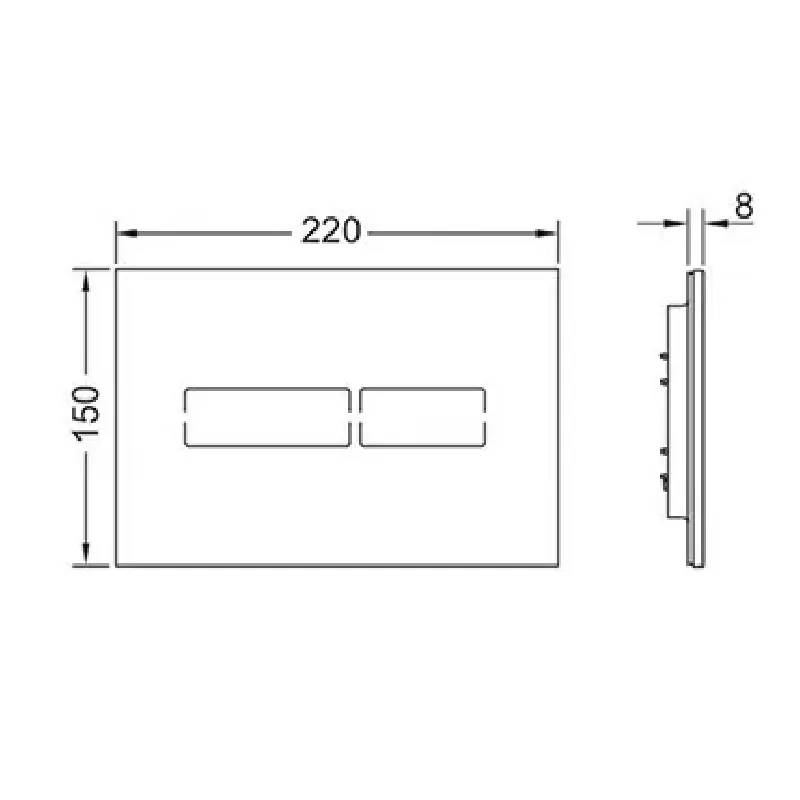 Tehnički crtež TECE Lux Mini tipke 9240961 dimenzija 22x15x0,8 cm