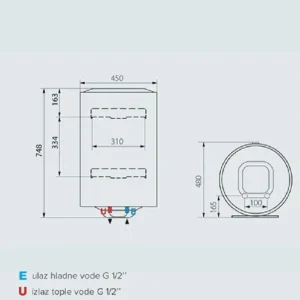 ARISTON PRO1 R bojler 80 l tehnički crtež PRO1-80
