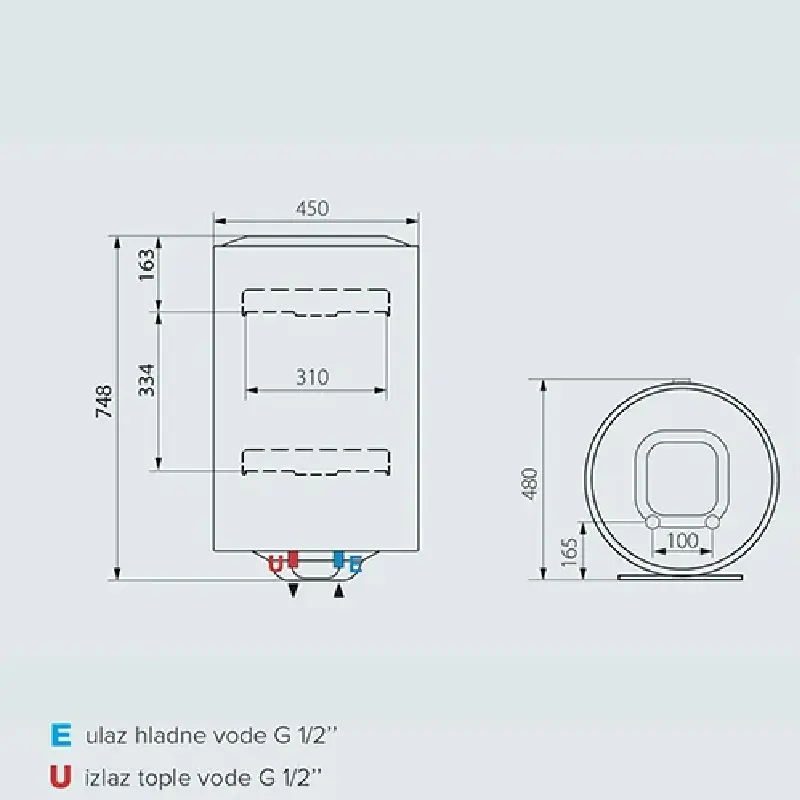 ARISTON PRO1 R bojler 80 l tehnički crtež PRO1-80