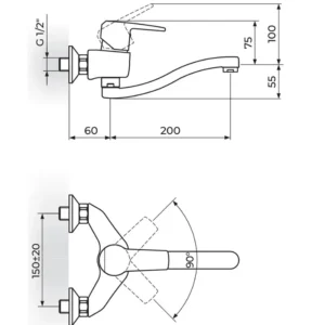 Rosan Cubo3 slavina za sudoperu JC3212S zidna izliv 200mm hrom