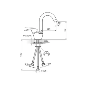 Rosan King slavina za sudoperu J382213 za protočni bojler izliv 130mm 3 cevi hrom