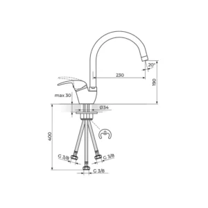 Rosan King slavina za sudoperu J382203 za protočni bojler izliv 230mm 3 cevi hrom