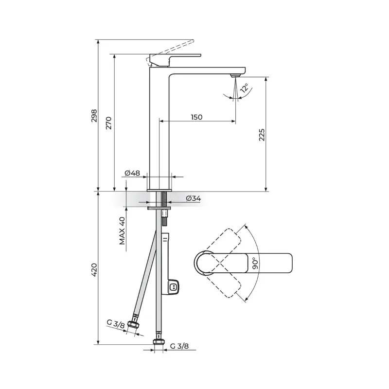 Rosan S2 230109 slavina za lavabo visoka hrom