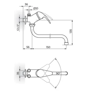 Rosan King slavina za sudoperu J362002 zidna za protočni bojler izliv 150mm hrom