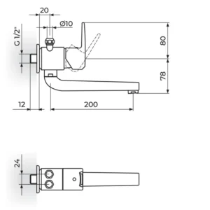 Rosan Cubo3 slavina za sudoperu JC36201 zidna za protočni bojler 200mm hrom