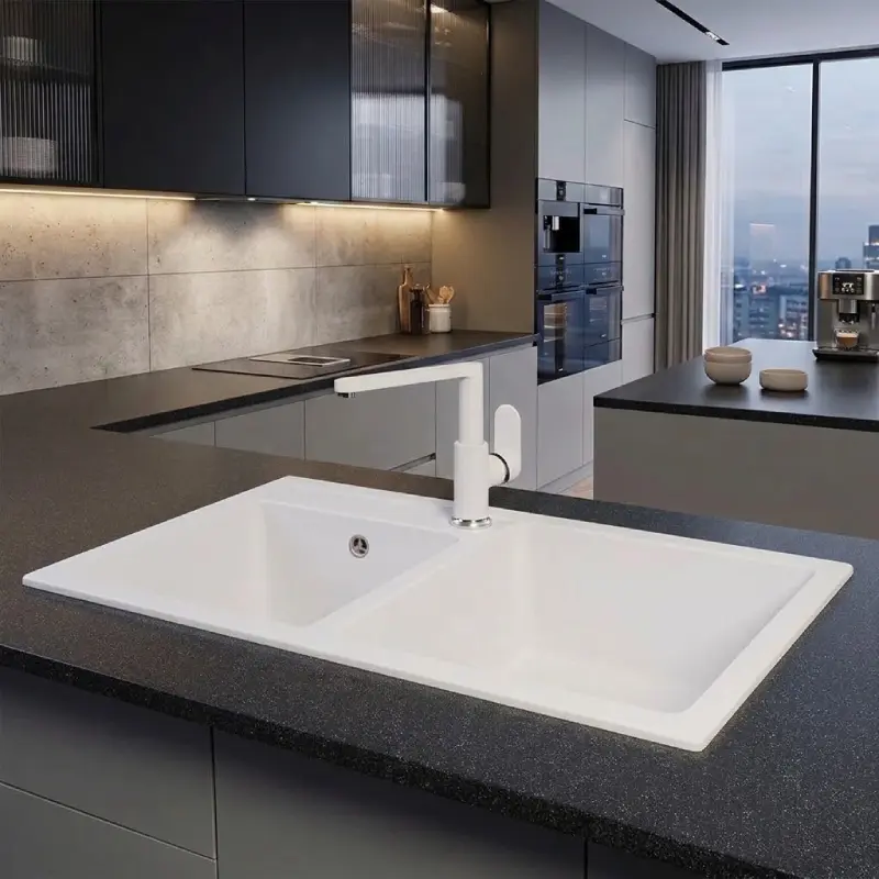 Metalac xQuadro Plus 2D granitna sudopera 78x50 cm bela (171008) - Slika 2