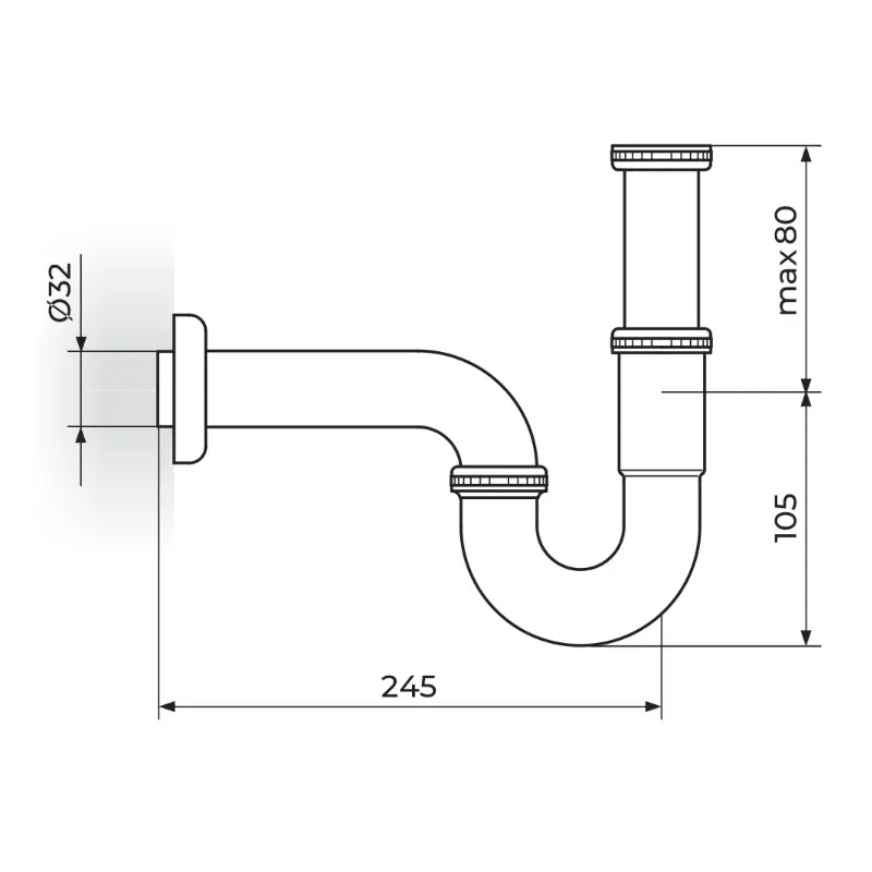 Rosan sifon za lavabo podsklop od mesinga Ø32 mm hrom (S215/B) - Slika 2