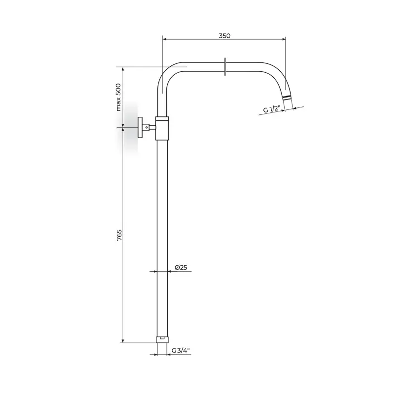 Rosan usponski tuš komplet bez ruže Ø24 mm (PUT122234) - Slika 3