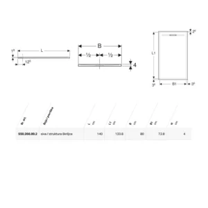Geberit Sestra tuš kada 140×80 siva struktura škriljca šifra 550.266.00.2