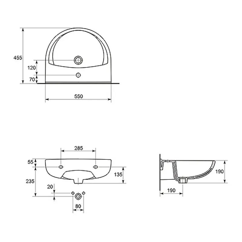 Cersanit President 850145 beli zidni lavabo 55 × 45,5 cm sa otvorom za slavinu i prelivom