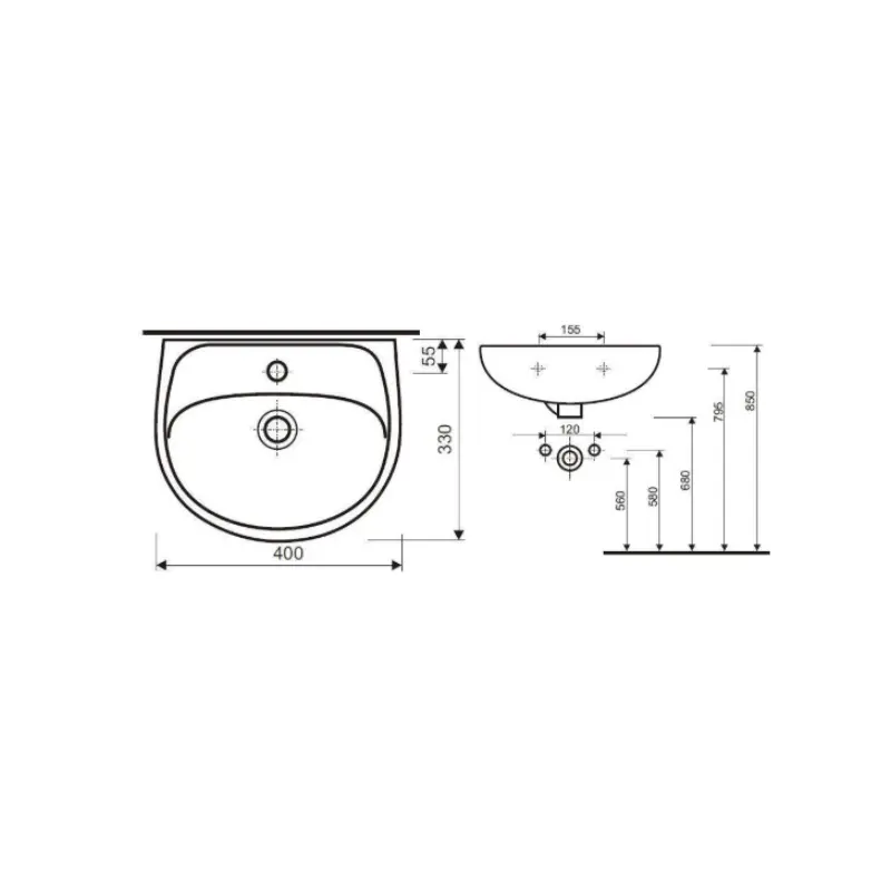KOLO Solo mali zidni lavabo 40 × 33 cm beli (72141) - Slika 3