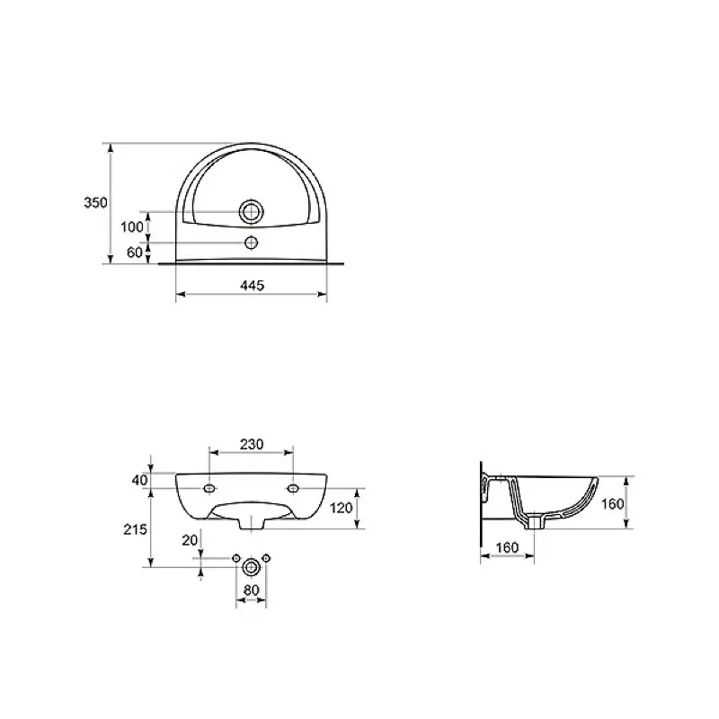 Cersanit President 850114 beli zidni lavabo 44,5 × 35 cm sa otvorom za slavinu i prelivom