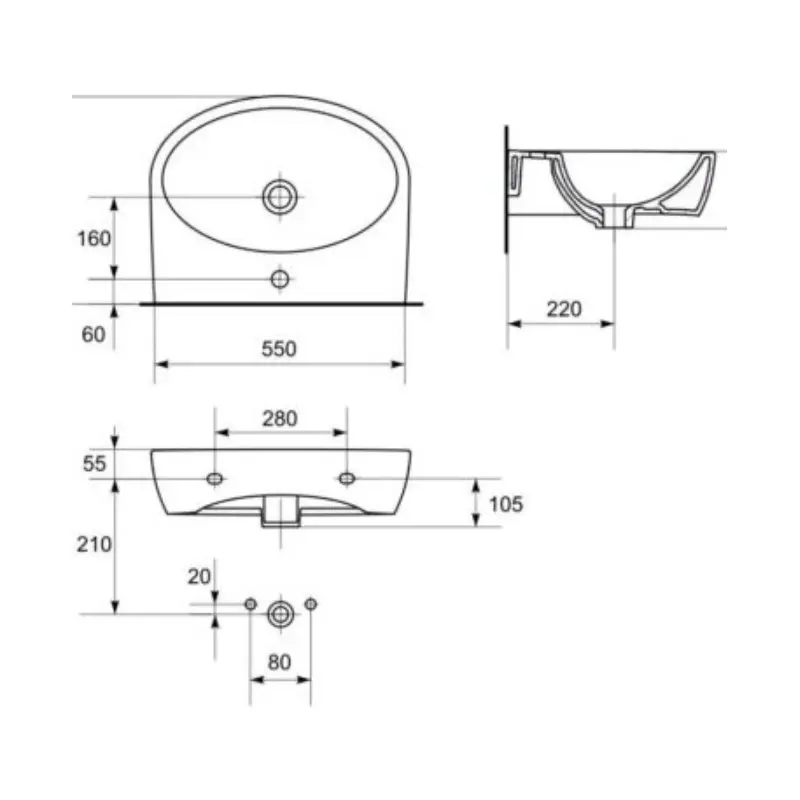 Cersanit Parva K27-011 beli zidni lavabo 55 × 42,5 cm sa otvorom za slavinu i prelivom