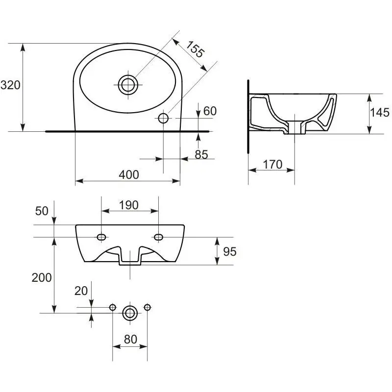 Cersanit Parva K27-009L beli zidni lavabo 40 × 32 cm sa otvorom za slavinu levo i prelivom