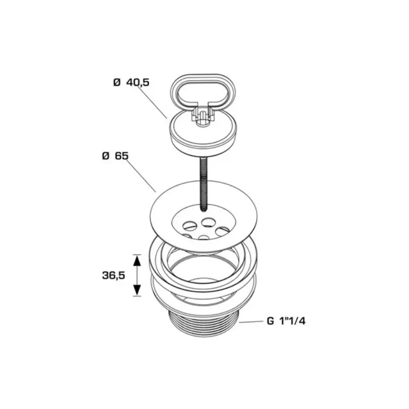 Bonomini SIMPLEX 2024MG54B0 odvodni ventil za lavabo 1 1/4″ sa INOX prirubnicom Ø65 mm i čepom sa ručicom