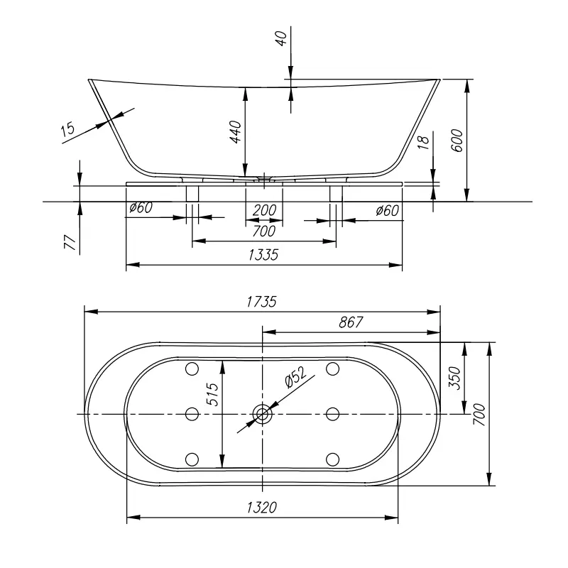 Kolpa San Atys Duo FS kada 174×70 cm samostojeća ovalna Kerrock šifra 622760