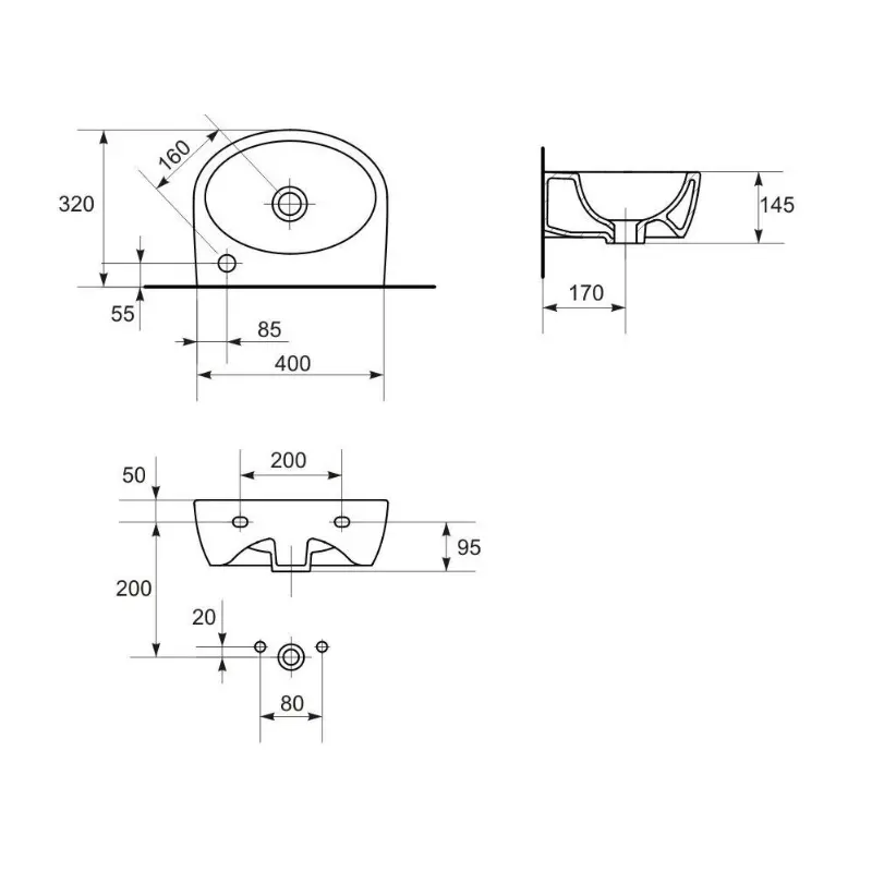 Cersanit Parva K27-009P beli zidni lavabo 40 × 32 cm sa otvorom za slavinu desno i prelivom