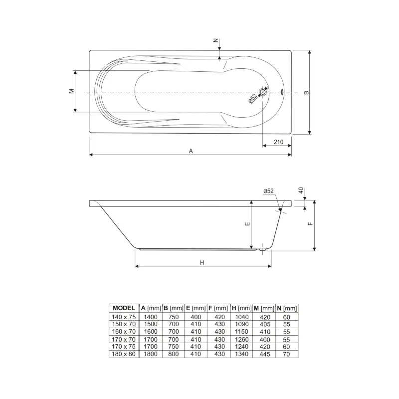 Aquaestil Modena kada 180×80 cm bela akrilna (6020190) - Slika 3