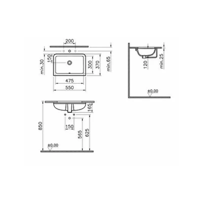 Vitra S20 pravougaoni podgradni lavabo 55 × 37 cm beli (7475B003-0618) - Slika 3