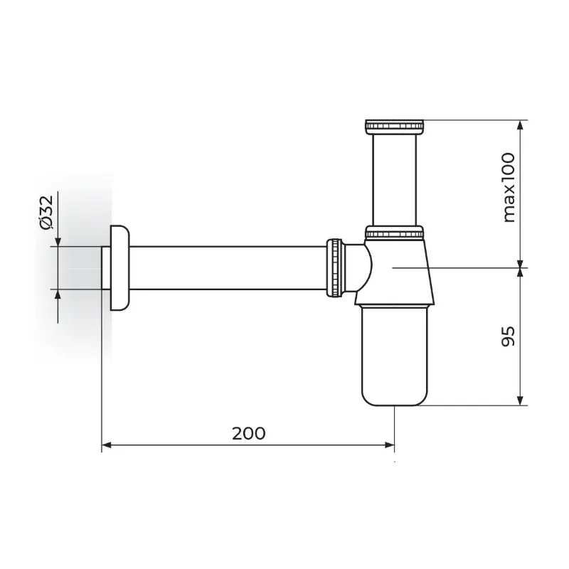 Rosan S200/ZB čašasti sifon za lavabo podsklop od zamaka sa izlazom Ø32 mm