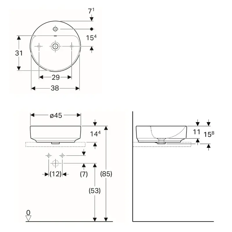 Geberit VariForm 500.769.01.2 beli okrugli nadgradni lavabo Ø 45 cm