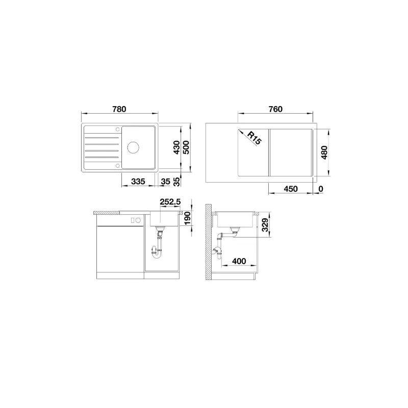 Blanco Legra 45 S sudopera 78x50 cm antracit (522201) - Slika 3