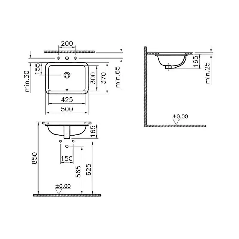 Vitra S20 5474B003-0618 beli pravougaoni podgradni lavabo 50 × 37 cm