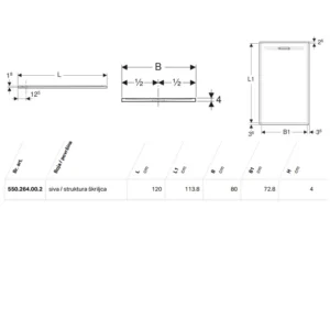 Geberit Sestra tuš kada 120×80 siva 550.264.00.2