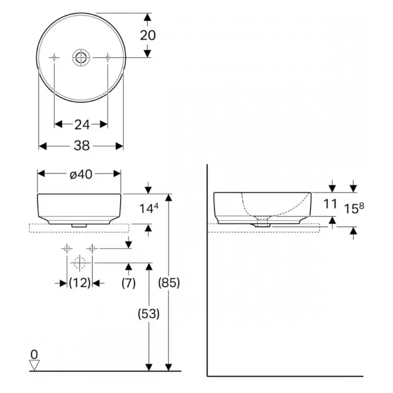 Geberit VariForm okrugli nadgradni lavabo Ø 40 cm beli (500.768.01.2) - Slika 3