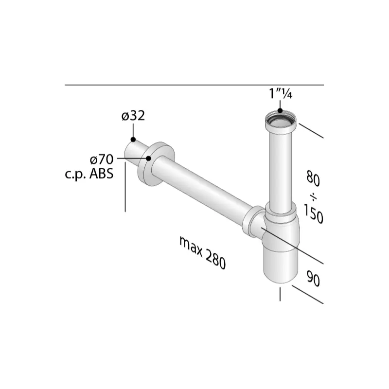 OMP TEA čašasti sifon za lavabo i bide G 1¼″ × Ø32 mm hromirani ABS (19.124.5.H) - Slika 2