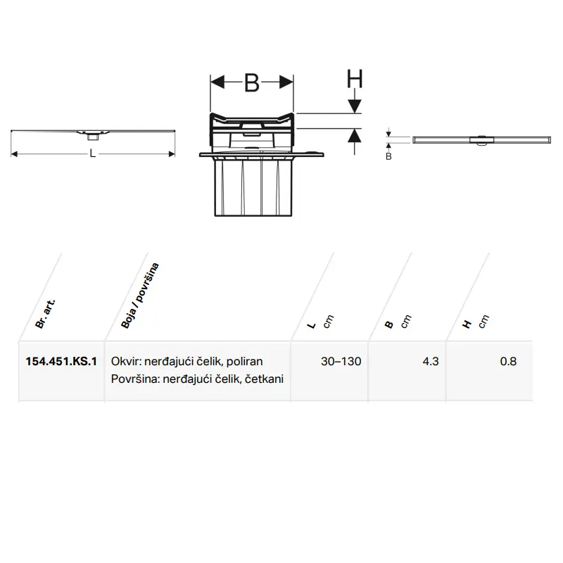 Geberit CleanLine20 tuš kanal 30–130 cm inox (154.451.KS.1) - Slika 2
