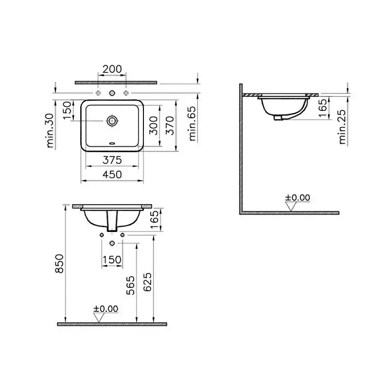 Vitra S20 pravougaoni podgradni lavabo 45 × 37 cm beli (5473B003-0618) - Slika 3