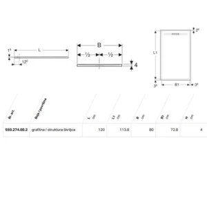 Geberit Sestra tuš kada 120×80 grafitna struktura škriljca šifra 550.274.00.2