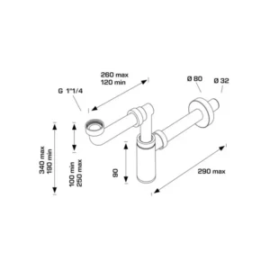 Bonomini MONSTER KING space-saver sifon 2795SP32B0 Bonomini MONSTER KING 2795SP32B0 space-saver sifon za lavabo 1 1/4″ × Ø32 mm od belog PP materijala